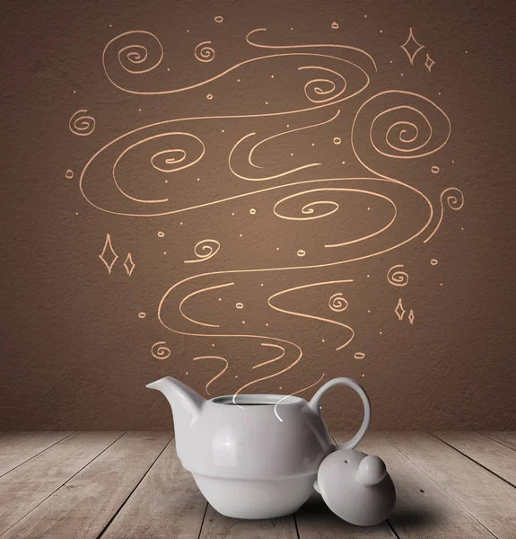 Parze ciepły napój z doodles — Zdjęcie stockowe