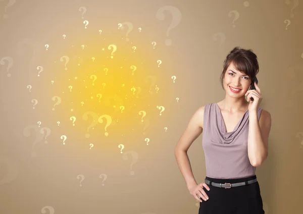 Person presenting something with question sign concept — Stock Photo, Image