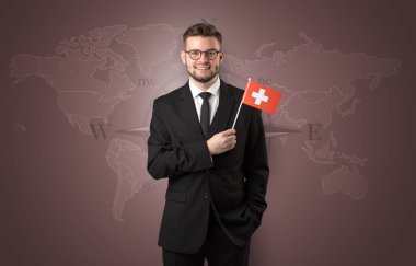 Adam bayrağı ve harita arka plan ile ayakta