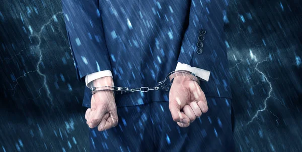 Stormy wallpaper with close handcuffed man — Stock Photo, Image