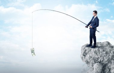 İşadamı Balık tutma Doları bir rock