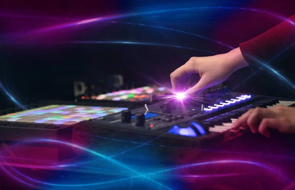 Mixing music on midi controller with wave vibe concept — Stock Photo, Image