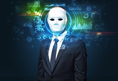 Koyu arka plan, yüz tanıma kavramı üzerinde genç adam