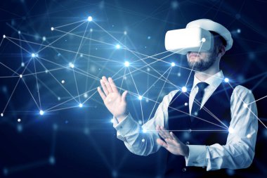 3D bağlantı ve ağ işaretleri dokunmadan adam