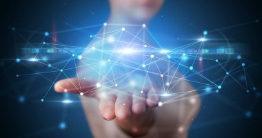 Web hologramın tutan kişi