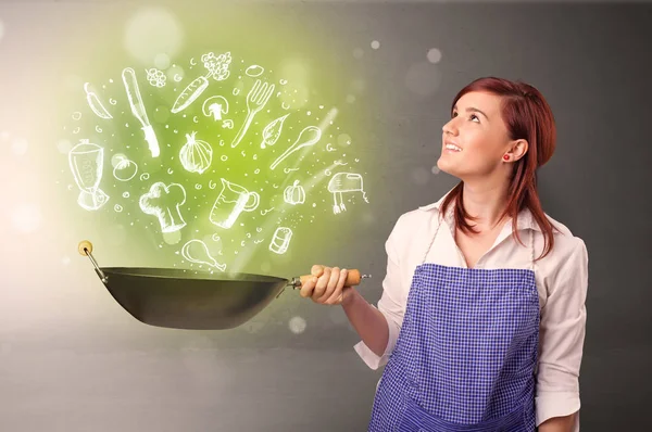 Cook with green doodle vegetables — Stock Photo, Image