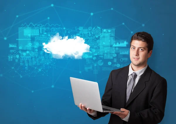 Persoon voorstellende cloud technologie concept — Stockfoto