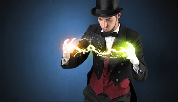 Magician energy between his hands — Stock Photo, Image