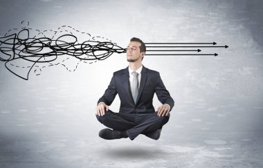 Doodle kavramı arındırıcı ile işadamı derin derin düşünür