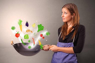 Renkli çizilmiş sebze ile pişirmek