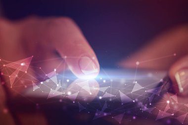 İnsan ağı konsepti ile telefon dokunmak parmak