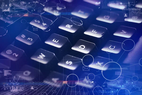 Close-up-Tastatur mit Link und Kommunikationskonzept — Stockfoto