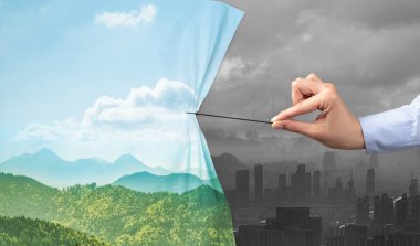 Doğa cityscape perde için gri cityscape çekerek el