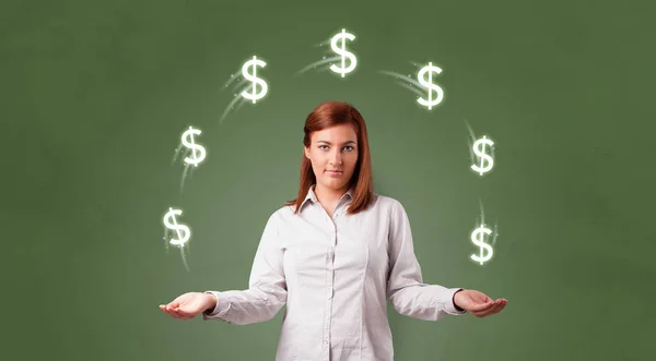 Person juggle with dollar symbol — Stock Photo, Image