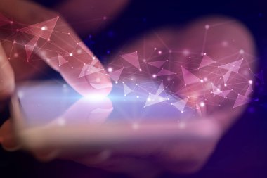 İnsan ağı konsepti ile telefon dokunmak parmak
