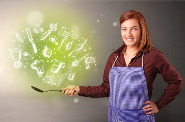 Cook with green doodle vegetables — Stock Photo, Image