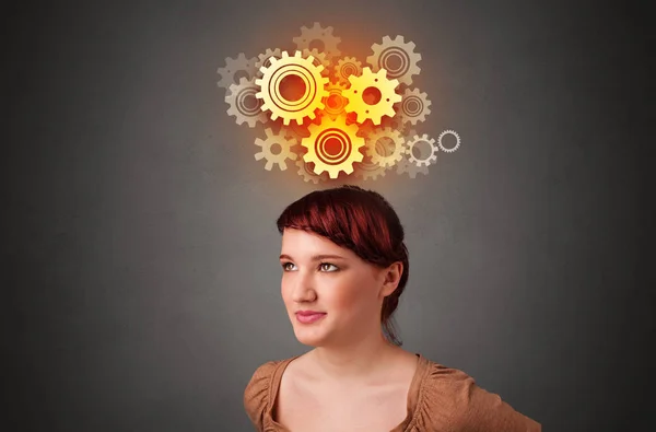 Meisje met brainstormen concept — Stockfoto