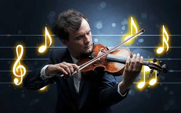 Joven violinista con hoja de música — Foto de Stock