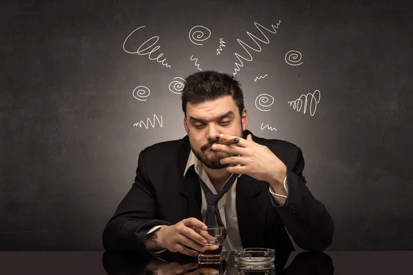 Drunk man at his office with doodle concept — Stock Photo, Image