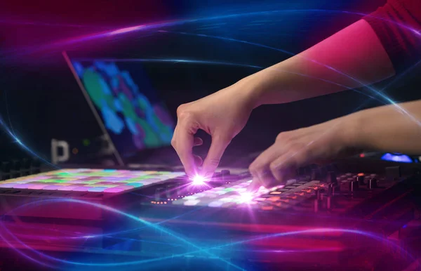 Mixing music on midi controller with wave vibe concept — Stock Photo, Image