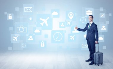 İşadamı sembolleri ile bir iş gezisi için yola