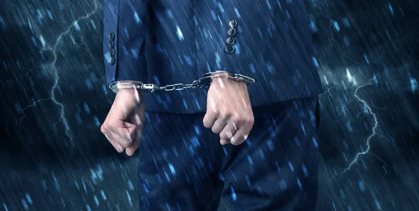 Stormy wallpaper with close handcuffed man — Stock Photo, Image