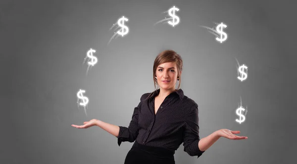 Person juggle with dollar symbol — Stock Photo, Image