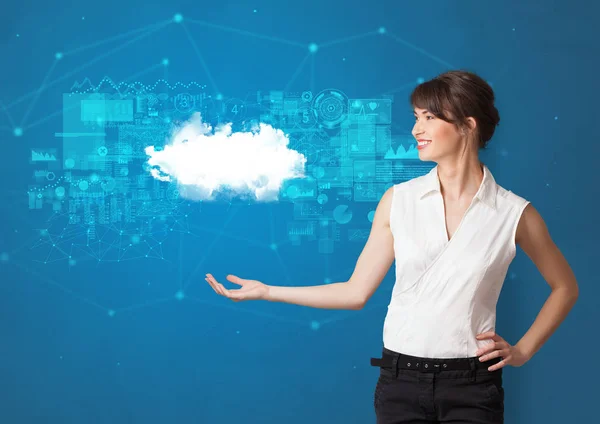 Persoon voorstellende cloud technologie concept — Stockfoto