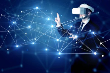 3D bağlantı ve ağ işaretleri dokunmadan adam