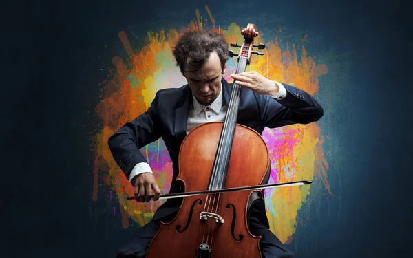 Composer with splotch and his cello — Stock Photo, Image