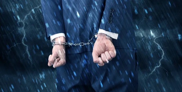 Stormy wallpaper with close handcuffed man — Stock Photo, Image