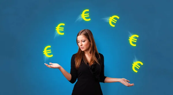 Person juggle with euro symbol — Stock Photo, Image