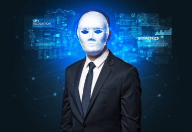 Genç adam yüz tanıma kavramı