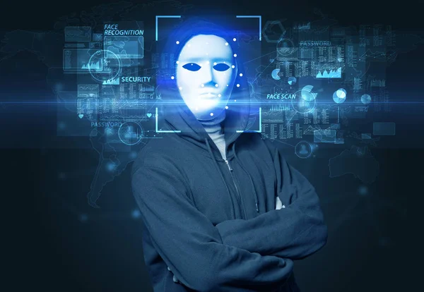 Biometrische Verifizierung. Gesichtserkennung mit mehreren Punkten — Stockbild Gesichtserkennung mit mehreren Punkten — Stockfoto