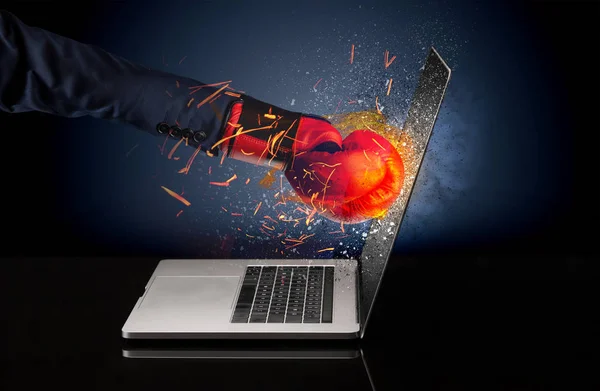 Arm hitting strongly laptop screen — Stock Photo, Image