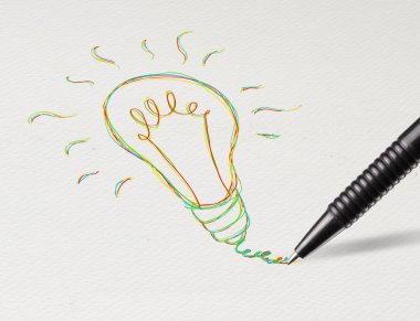 Kalem kağıt üzerine çizim ampul