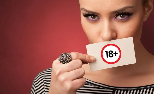 Person holding 18 card in her hand — Stock Photo, Image
