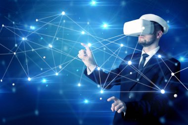 3D bağlantı ve ağ işaretleri dokunmadan adam