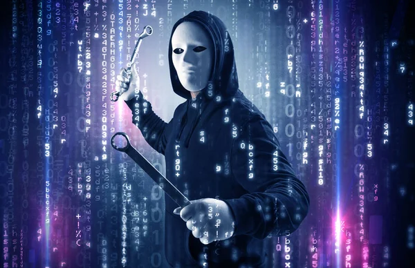 Bewaffneter Hacker in Cyber-Security-Cloud-Konzept — Stockfoto