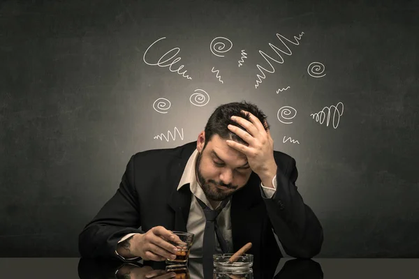 Drunk man at his office with doodle concept — Stock Photo, Image