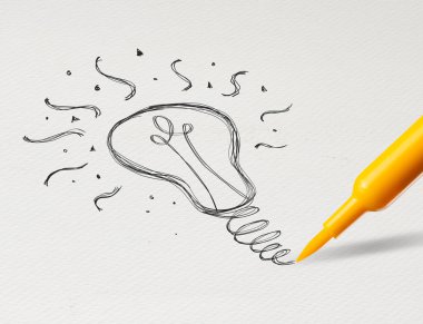 Kalem kağıt üzerine çizim ampul