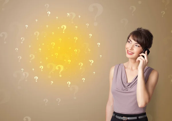 Person presenting something with question sign concept — Stock Photo, Image