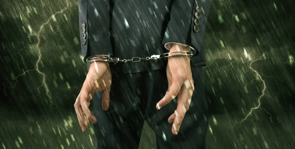 Stormy wallpaper with close handcuffed man — Stock Photo, Image