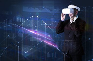 Dostum Vr ile ayakta koruyucu gözlük ve grafikler grafikler