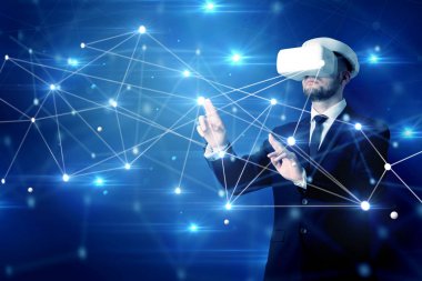 3D bağlantı ve ağ işaretleri dokunmadan adam