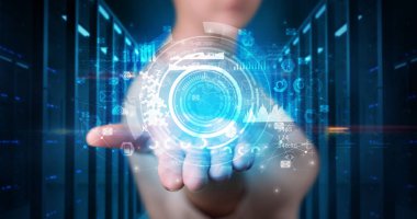 Kadın holding konsantrik hologram projeksiyon 