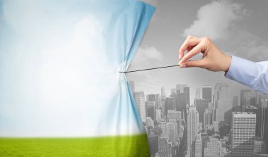 Doğa cityscape perde için gri cityscape çekerek el