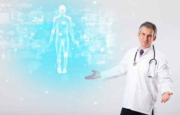 Professional doctor with full body map concept — Stock Photo, Image