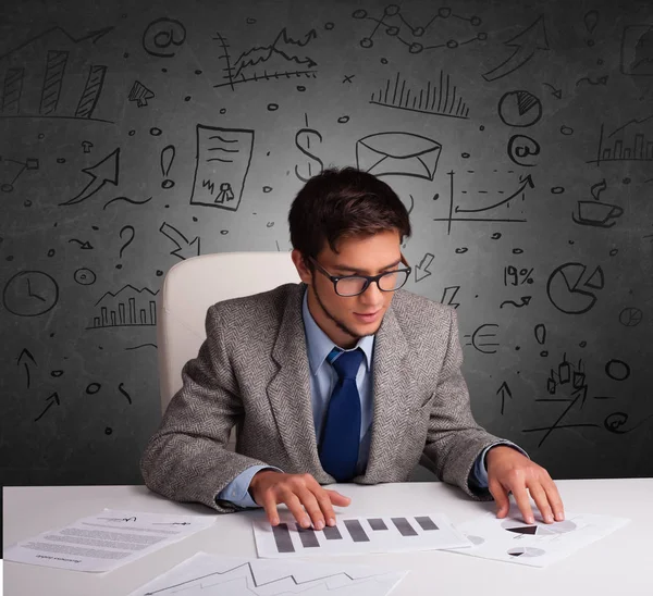 Secretary with doodle multitask concept — Stock Photo, Image