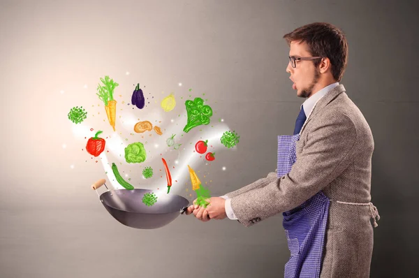 Cook with colourful drawn vegetables — Stock Photo, Image